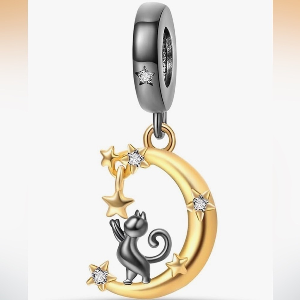 Love you to the moon with cat kitty and gold moon fits pandoras